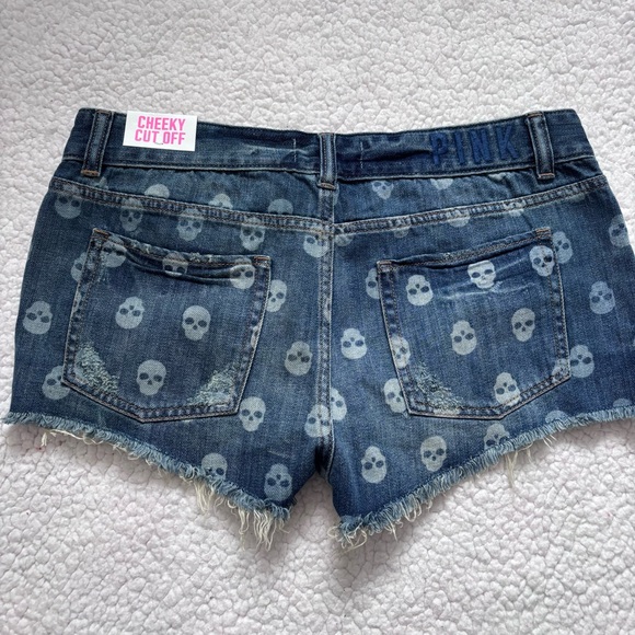 Pink Skull Print Denim Shorts - Picture 3 of 3
